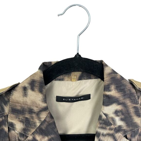 Elie Tahari‎ Womens Jacket Animal Print Lightweight Belted Lined Flap Pockets XS - Picture 3 of 6